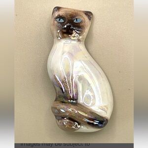 Avon Cat Brooch - Iridescent Cream and Brown 1982